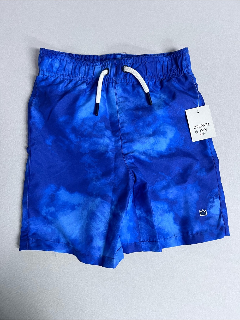 Brand New-Crown&Ivy Boys' Blue Flame Lined Swim Trunks